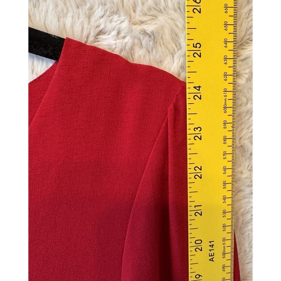 Estelle Blouse Womens L Casual  V-Neck Tie‎ Cuff Long Sleeve Round Hem Top Red - Picture 11 of 11